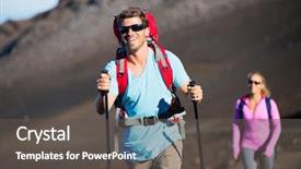  Presentation with backpacks - Amazing presentation having hiking in the mountains happy backdrop and a dark gray colored foreground