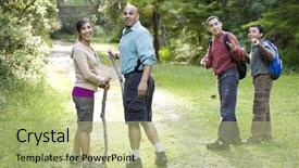  Presentation with hiking - Theme enhanced with hispanic family with two boys hiking in woods on trail background and a mint green colored foreground
