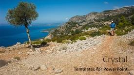  Presentation with olive tree - Slide set featuring hiking-lycian-way-man background and a coral colored foreground