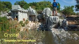  Presentation with ancient ruins - Slide set featuring hiking-lycian-way-man background and a tawny brown colored foreground