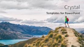  Presentation with mountain view - Slide deck with hiking-man-adventure-travel-explorer background and a light gray colored foreground