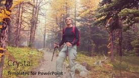  Presentation with north america - Presentation design enhanced with hiking-man-in-canadian-mountains background and a coral colored foreground