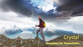  Presentation with recreation - Slide set featuring hiking-man-in-canadian-mountains background and a tawny brown colored foreground