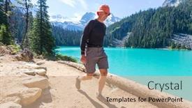  Presentation with north america - Colorful PPT theme enhanced with hiking-man-in-canadian-mountains backdrop and a coral colored foreground