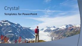  Presentation with north america - Presentation theme enhanced with hiking-man-in-canadian-mountains background and a light blue colored foreground
