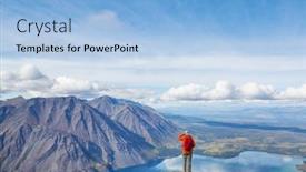  Presentation with recreation - PPT layouts consisting of hiking-man-in-canadian-mountains background and a light blue colored foreground