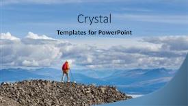  Presentation with recreation - Presentation theme featuring hiking-man-in-canadian-mountains background and a light blue colored foreground