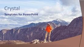  Presentation with recreation - PPT theme enhanced with hiking-man-in-canadian-mountains background and a sky blue colored foreground