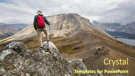  Presentation with popular - Presentation design featuring hiking-man-in-canadian-mountains background and a tawny brown colored foreground
