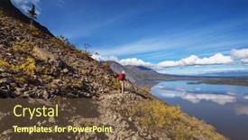  Presentation with activity - Presentation design featuring hiking-man-in-canadian-mountains background and a tawny brown colored foreground