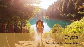  Presentation with hiking - Audience pleasing PPT theme consisting of hiking man in the mountains backdrop and a yellow colored foreground