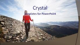  Presentation with pretty female military - Audience pleasing presentation consisting of hiking mountain - pretty young female hiker going backdrop and a sky blue colored foreground