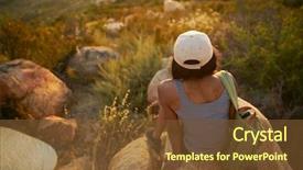  Presentation with mountain view california - Theme with hiking mountain - rear view of woman hiker background and a tawny brown colored foreground