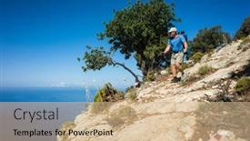  Presentation with walking trail - PPT theme with hiking-on-lycian-way-man background and a coral colored foreground