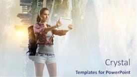  Presentation with trekking - Colorful PPT theme enhanced with hiking-or-trekking-concept-mixed backdrop and a sky blue colored foreground