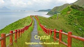  Presentation with mountain hiking - PPT theme having hiking path with pavillion background and a tawny brown colored foreground