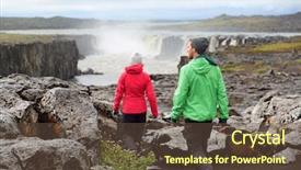  Presentation with iceland - PPT theme with hiking people in iceland nature background and a tawny brown colored foreground