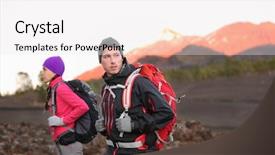  Presentation with altitude - PPT theme with hiking people on mountain hiker couple walking with backpacks outdoors in high altitude young man hiker in focus trekking at sunset on volcano teide tenerife canary islands spain background and a white colored foreground