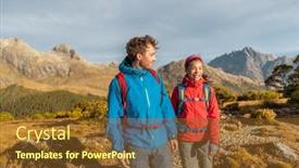  Presentation with healthy living - Colorful PPT theme enhanced with hiking-people-walking-living-healthy backdrop and a tawny brown colored foreground