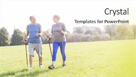  Presentation with senior couple - Amazing slides having hiking poles walking on grassy backdrop and a  colored foreground