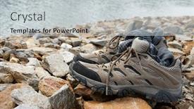 Presentation with mountain hiking - Presentation having hiking-shoes-on-the-rocks background and a light gray colored foreground