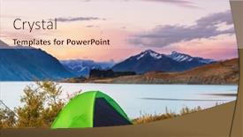  Presentation with tent - Presentation theme with hiking-tent-in-the-mountains background and a lemonade colored foreground