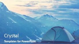  Presentation with tent - Amazing presentation theme having hiking-tent-in-the-mountains backdrop and a teal colored foreground