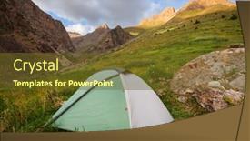  Presentation with tent - Presentation with hiking-tent-in-the-mountains background and a tawny brown colored foreground