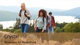  Presentation with hiking mountain - Audience pleasing slide deck consisting of hiking to a mountain summit backdrop and a coral colored foreground