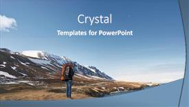  Presentation with trekking - Colorful presentation design enhanced with hiking trekking in beautiful natural icelandic outdoor landscape by the ocean and mountains northwest iceland backdrop and a teal colored foreground