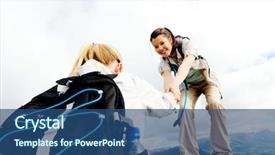  Presentation with guide dog helping blind woman - Cool new slides with hiking woman helps her friend backdrop and a ocean colored foreground