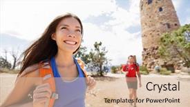  Presentation with grand canyon - Presentation theme consisting of hiking woman in grand canyon background and a lemonade colored foreground