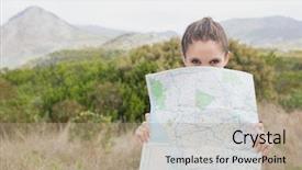  Presentation with terrain map - Presentation theme having funny stylish hipster guy capturing bright moments and glowing square pictures with a vintage photo camera illustration concept background and a light gray colored foreground.