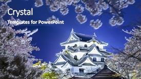  Presentation with japan castle - Presentation theme featuring hikone castle during the spring season in hikone japan background and a ocean colored foreground