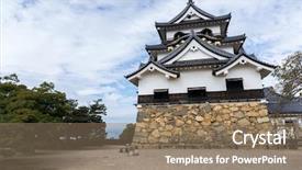  Presentation with japan castle - Cool new presentation theme with shogun - hikone castle in japan backdrop and a coral colored foreground