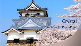  Presentation with season - Colorful presentation enhanced with hikone japan at hikone casle in the spring season backdrop and a light blue colored foreground