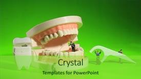  Presentation with dental office - Presentation theme consisting of hilarious miniature workers performing dental background and a seafoam green colored foreground