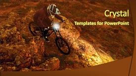  Presentation with cyclist - PPT theme having hill at night with flashlight background and a tawny brown colored foreground