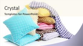  Presentation with hill - Cool new theme with hill colorful pillows and plaids isolated on white backdrop and a lemonade colored foreground