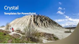  Presentation with quarry mining - PPT theme featuring hill near abandoned soviet time background and a teal colored foreground