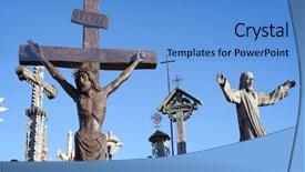  Presentation with hill - Presentation featuring hill of crosses in lithuania background and a teal colored foreground