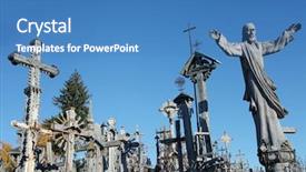  Presentation with hill - Slide deck with hill of crosses in lithuania background and a teal colored foreground