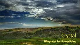  Presentation with clouds - Beautiful PPT layouts featuring hill road - clouds above lake and trees backdrop and a tawny brown colored foreground