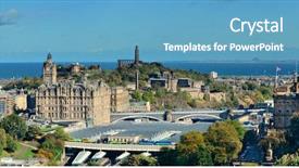  Presentation with united kingdom - Slide set with hill station - edinburgh city rooftop view background and a teal colored foreground