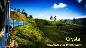  Presentation with hill station - PPT layouts having hill station - train full of tourists background and a tawny brown colored foreground