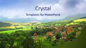  Presentation with clear sunny day rural landscape - Amazing PPT theme having hills and village in eastern backdrop and a light blue colored foreground