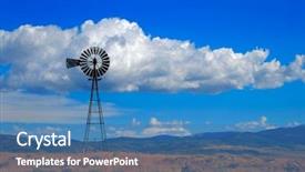 Presentation with windmill - Colorful presentation design enhanced with hillside in countryside rural america backdrop and a teal colored foreground