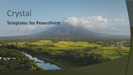  Presentation with cinematic - Audience pleasing slide deck consisting of hillside-river-at-erupt-volcano backdrop and a light blue colored foreground