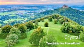 Presentation with mountain top - Colorful presentation theme enhanced with hilltop-hohenzollern-castle-on-mountain backdrop and a tawny brown colored foreground