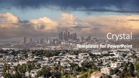  Presentation with downtown los angeles - PPT theme featuring hilltop-view-of-downtown-los background and a coral colored foreground